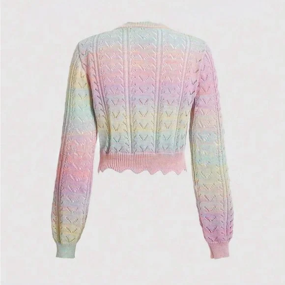 Dainty Multi Cable Knit Tie Dye Ombre Pointelle Cardigan Mult Sizes New - Picture 2 of 6
